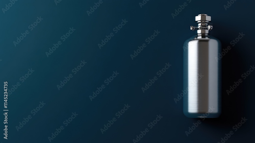 Metallic Gas Cylinder on Dark Blue Background for Industrial Use Metallic Gas Cylinder on Dark Blue Background for Industrial Use