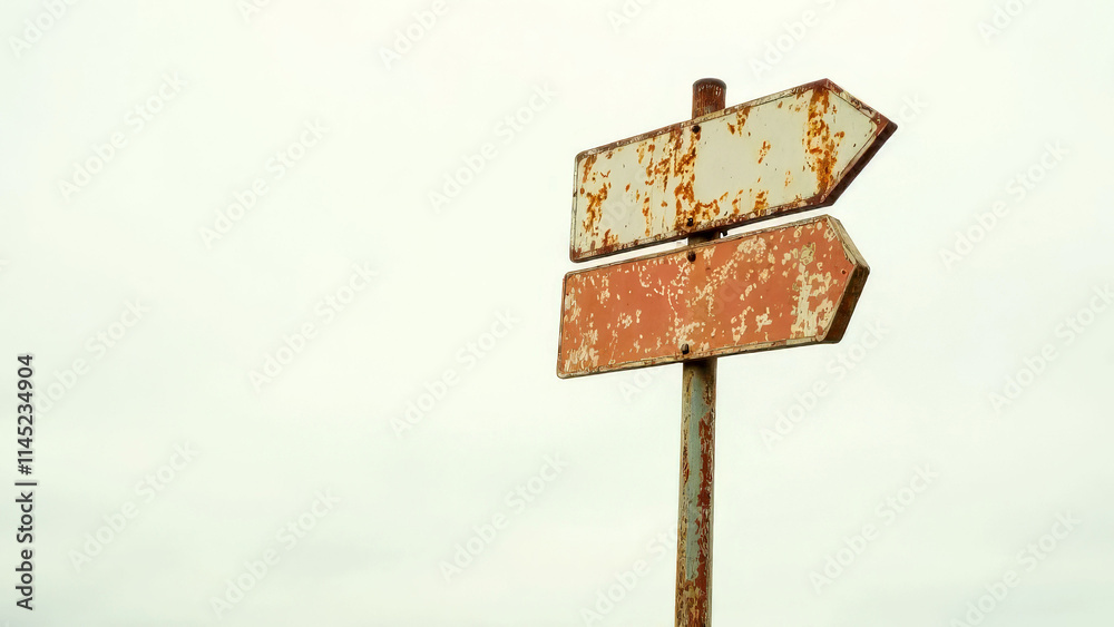 Rusty directional signs against cloudy sky Rusty directional signs against cloudy sky