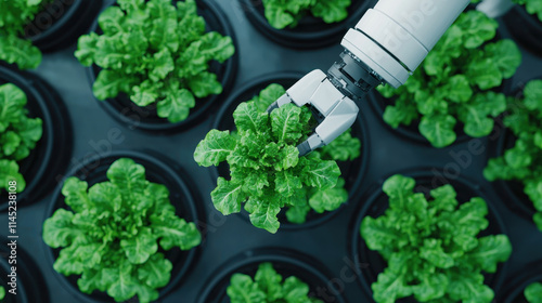 Robotic automation in greenhouse farming technology, Smart farming agricultural, top view photo