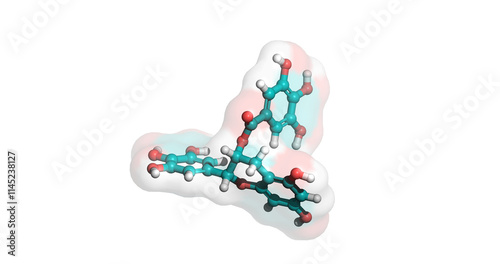 Epigallocatechin gallate, EGCG, green tea antioxidant, 3D molecule, 4K photo