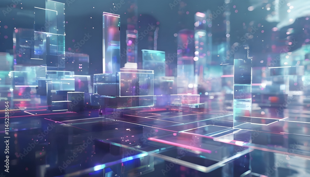 Fototapeta premium Vast Digital Landscape of Neon Structures