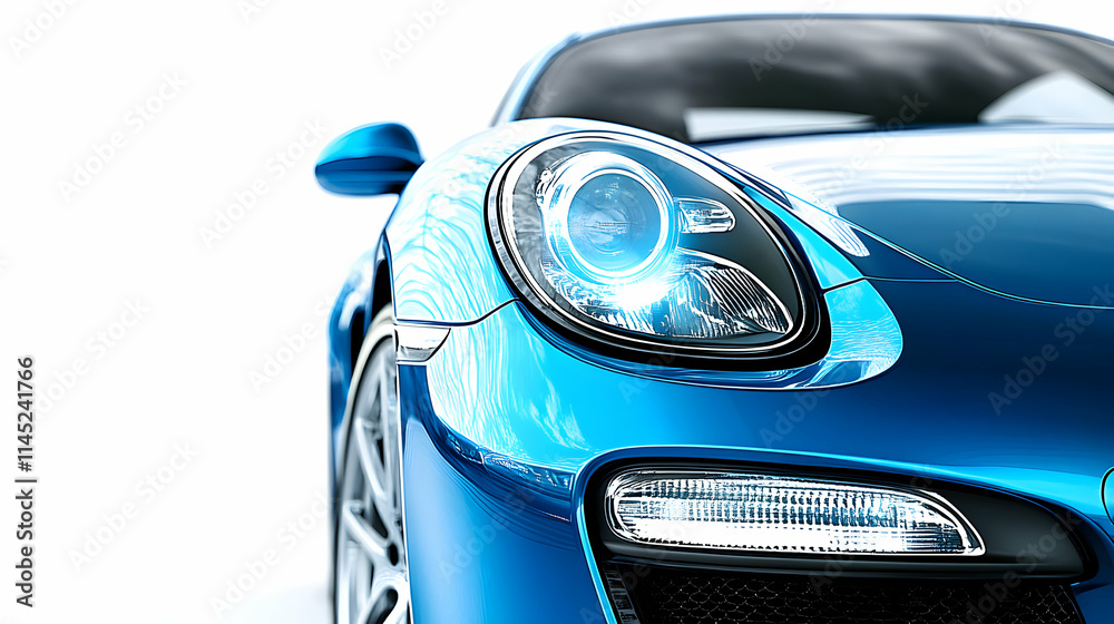 Close-up 3D Render of a Blue Sports Car Headlight, Glowing Brightly Against a White Background Close-up 3D Render of a Blue Sports Car Headlight, Glowing Brightly Against a White Background