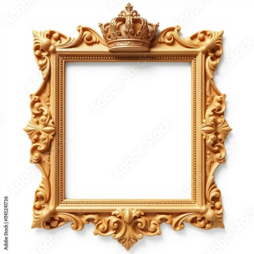 Carved gilden frame with a king crown isolated on white background frame isolated frame border design background isolated photo