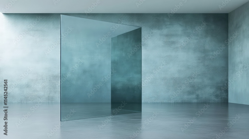Modern Minimalist Interior with a Transparent Glass Panel Modern Minimalist Interior with a Transparent Glass Panel