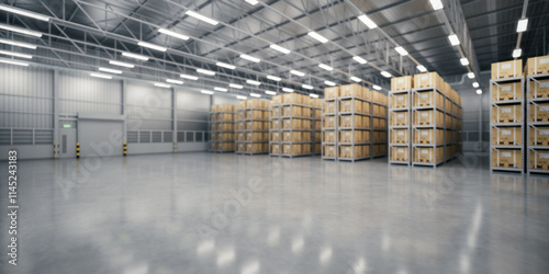 3d rendering blur background of warehouse and concrete floor suit for industrial background. photo