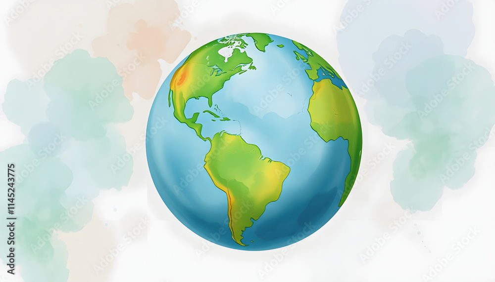 Naklejka premium Love earth watercolor background with cute globe illustration, masterpiece, with white tones