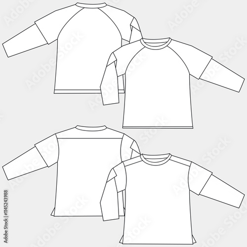 Silhouettes or technical lines of sweatshirts for both men and women for seasonal clothing, some with an opening in the front, bag and hood.