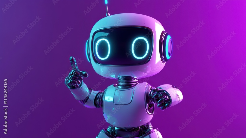 Futuristic Friendly Robot in Neon Lighting Futuristic Friendly Robot in Neon Lighting