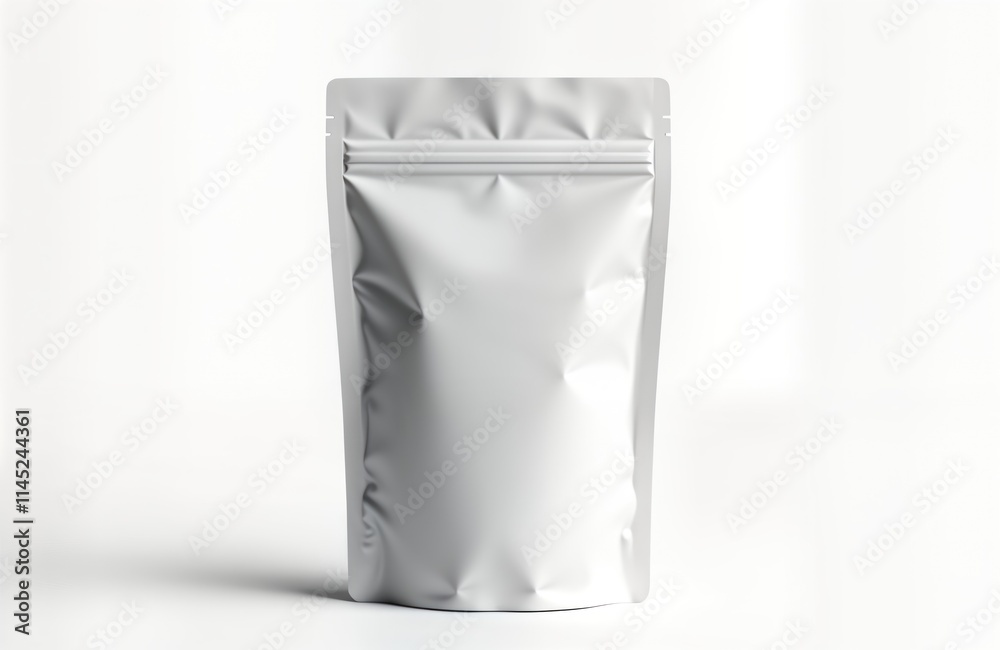 Blank white stand up pouch mockup shows empty aluminum pouch. Pouch ready for branding. Isolated product packaging mockup. Perfect for design. Versatile container for food beverage. Modern package Blank white stand up pouch mockup shows empty aluminum pouch. Pouch ready for branding. Isolated product packaging mockup. Perfect for design. Versatile container for food beverage. Modern package