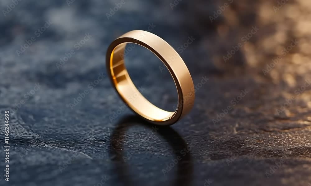 A simple gold ring resting on a textured surface, symbolizing love.