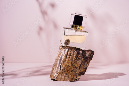 Perfume bottle mockup with cream background, mockup for your perfume product brand