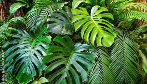 Vibrant Tropical Foliage Plant Bush Featuring Monstera, Palm Leaves, Calathea, Cordyline, and Hawaiian Ti Plant for Lush Indoor or Outdoor Decor