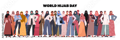  A group of young Muslim women celebrate World Hijab Day, a day that represents the concepts history, unity, and support. On this day, women wear the hijab in solidarity with Muslim women 