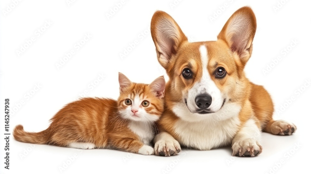 A friendly dog and a kitten lying together, showcasing companionship and warmth. A friendly dog and a kitten lying together, showcasing companionship and warmth.