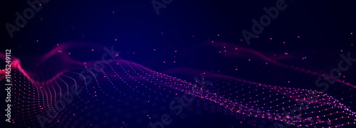Abstract polygonal space with connecting dots and lines. Dark background. Connection structure. 3d Widescreen