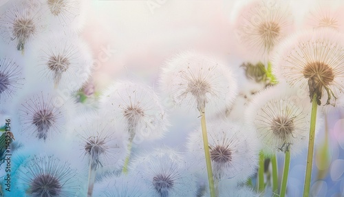 Whispers of Freedom Delicate Watercolor Dandelions Dancing Against a Soft Light Tones Background, Capturing the Essence of Flight and Natures Embrace