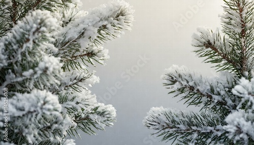 Serene Winter Abstract Background Featuring SnowCovered Fir Tree Branches, Perfect for Minimalist Designs and Inviting Copy Space for Seasonal Greetings and Creative Projects