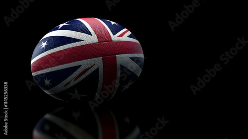 3D Render of Australian Flag Rugby Ball on Black Background, Illustrating Sporting Event photo