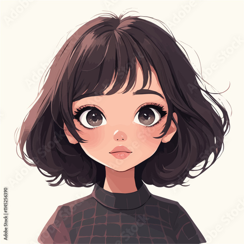 Wavy Bangs Hairstyle – A Stylish and Elegant Vector Illustration for Hair Design and Beauty
