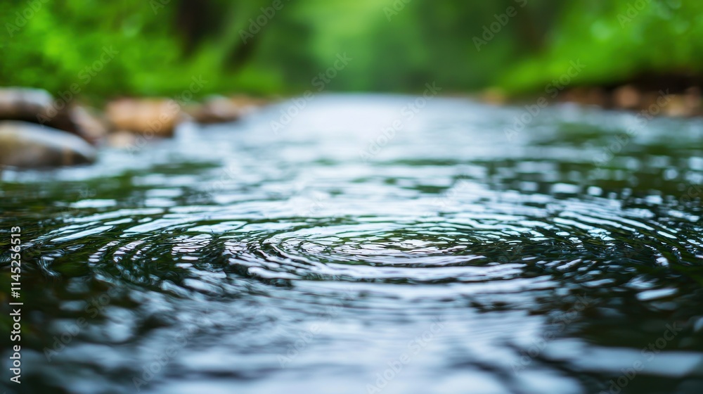 Fototapeta premium Serene River Surface with Gentle Ripples and Lush Green Surroundings
