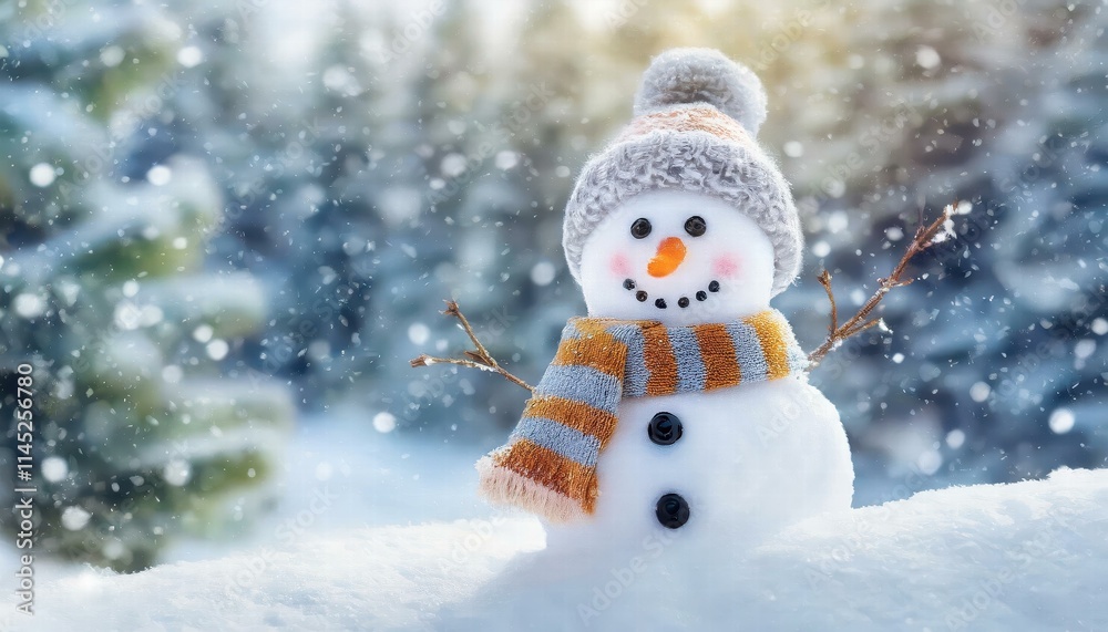 Charming Closeup of a Cute, Funny Laughing Snowman with a Festive Woo Expression Perfect Winter Holiday Christmas Background Banner for Your Seasonal Celebrations and Festive Decorations Charming Closeup of a Cute, Funny Laughing Snowman with a Festive Woo Expression Perfect Winter Holiday Christmas Background Banner for Your Seasonal Celebrations and Festive Decorations