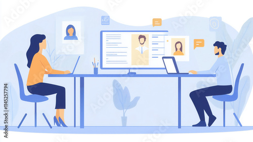 HR Professional Reviewing Resumes and Conducting Interviews in a Modern Office to Promote Recruitment, Team Building, and Inclusive Organizational Culture