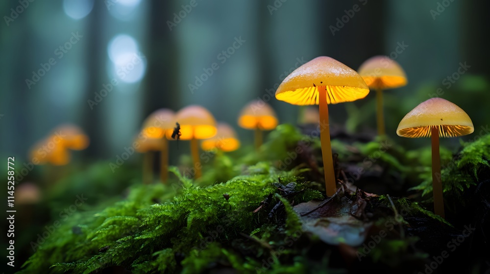 Fototapeta premium A stunning depiction of an enchanted forest with glowing mushrooms and ethereal light painted in vivid detail.