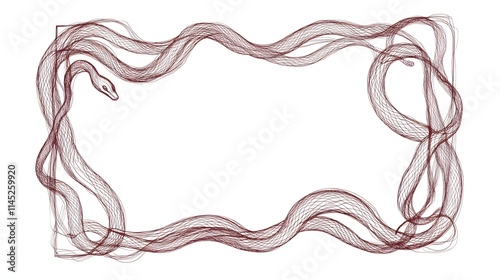 A rectangular scribble snake frame with sharp corners and flowing snake-like curves along the edges. No background. Designed as a vector asset with textured line art