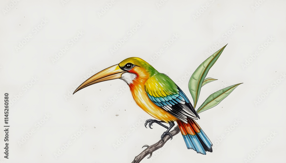 Fototapeta premium Bird of paradise vintage illustration, remix from original artwork, crayon drawing, with white tones