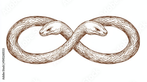 A scribble snake frame forming a double oval loop with the snake intertwining itself. No background. Designed as a detailed and decorative vector asset