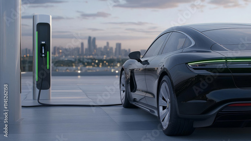 Wallpaper Mural A black electric car parked on a futuristic charging station. Generative AI Torontodigital.ca