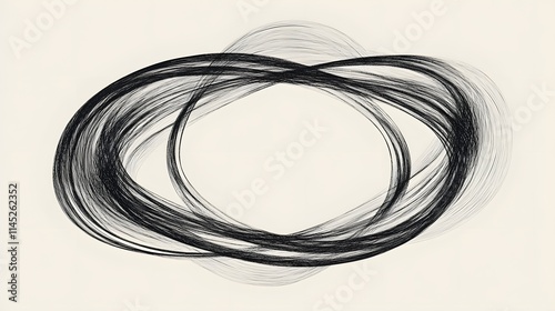 A scribble snake frame in the shape of a stretched ellipse with uneven loops for a textured look. No background. A creative and abstract vector design