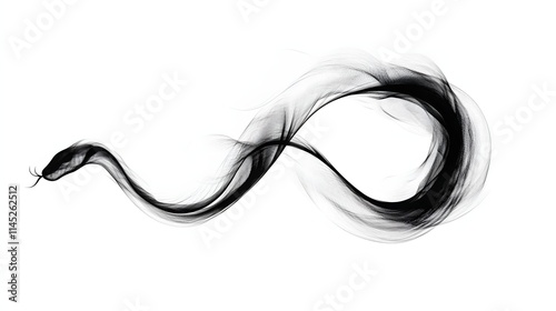 A scribble snake frame shaped as an open-ended spiral with tapering ends for a sleek modern design. No background. A minimalist vector element