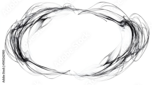 A scribble snake frame with intricate looping lines forming an oval shape. No background. Created as a detailed vector asset with bold and fine strokes