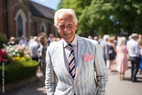 Elderly man standing in front of the church in the Netherlands photo