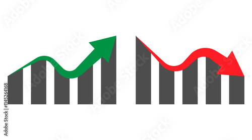Dynamic financial chart vector image with curved up and down arrow, green and red financial graph chart, financial graph with upwards and downward arrow	