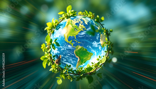 World environment and earth day concept with glass globe and eco friendly enviroment, Dynamic motion, with white tones