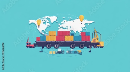 logistics network flat design front view global trade animation Split-complementary color scheme
