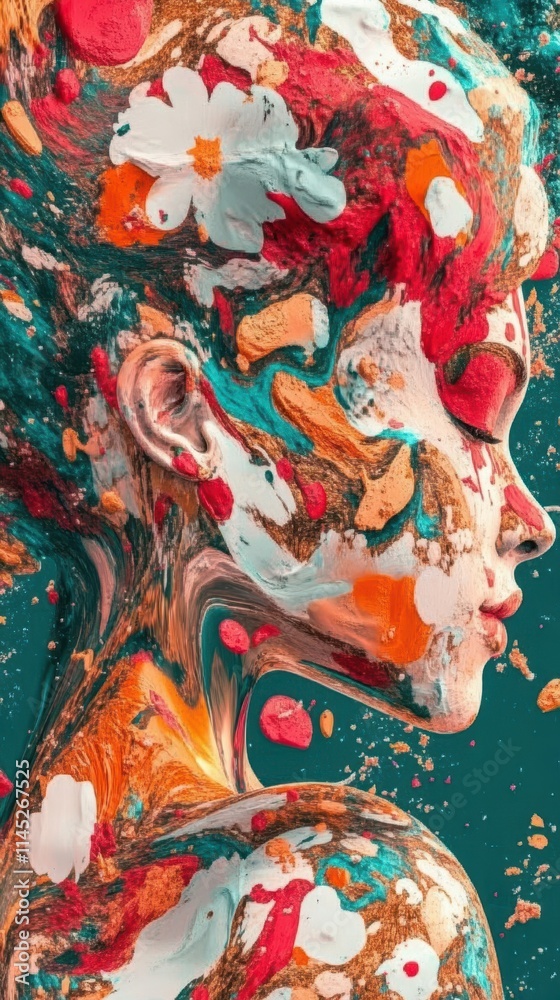 Fototapeta premium Empowerment Shown in Bright Colors and Abstract Forms Reflecting Individuality