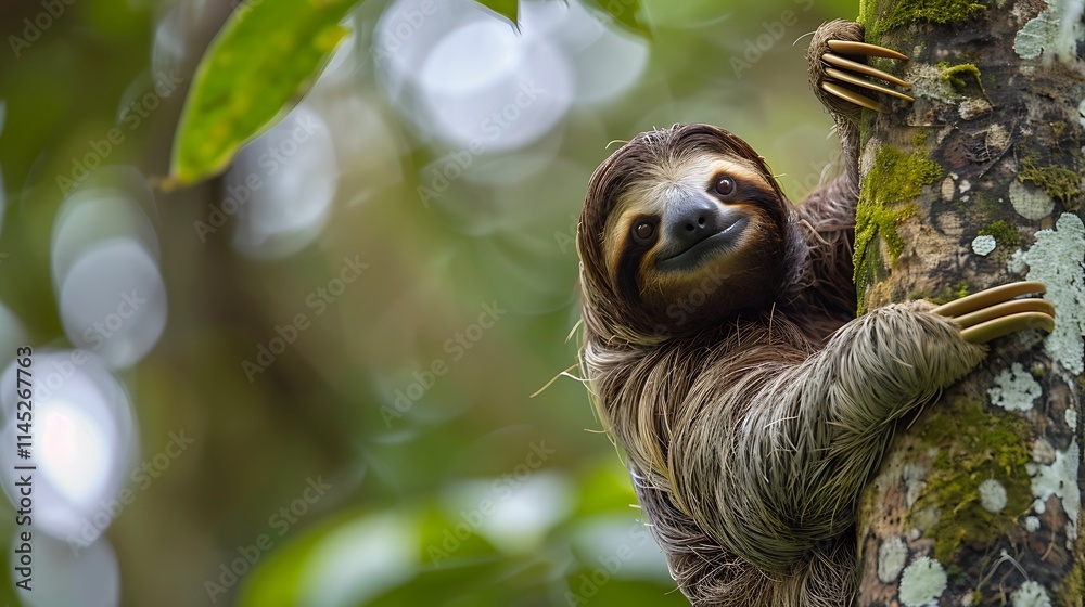 Charming Portrait of a Bradypus Variegatus (Brown-Throated Sloth), Capturing the Endearing Expression and Slow-Moving Grace of This Unique Creature Charming Portrait of a Bradypus Variegatus (Brown-Throated Sloth), Capturing the Endearing Expression and Slow-Moving Grace of This Unique Creature