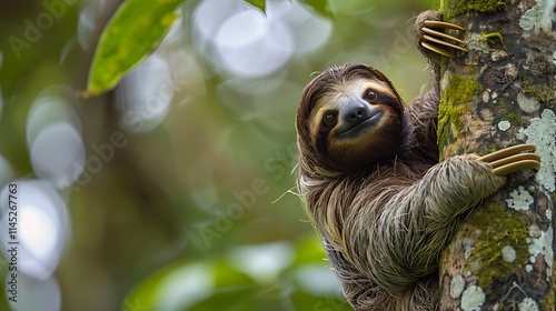 Charming Portrait of a Bradypus Variegatus (Brown-Throated Sloth), Capturing the Endearing Expression and Slow-Moving Grace of This Unique Creature photo