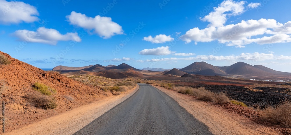 Scenic road winding through arid mountains and blue sky. Scenic road winding through arid mountains and blue sky.
