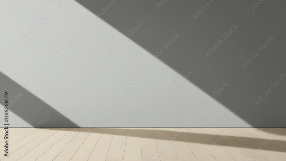 Minimalistic abstract gentle light grey background for product presentation with light and intricate shadow.