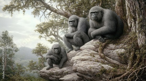 Exploring the Ancient World of Proconsul in a Lush Miocene Forest Environment photo