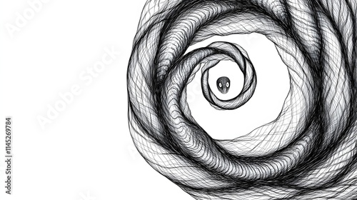A spiral scribble snake frame with tightly coiled lines converging at the center. No background. A bold and detailed vector element