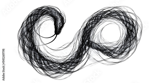 A spiral scribble snake frame with tightly coiled lines converging at the center. No background. A bold and detailed vector element