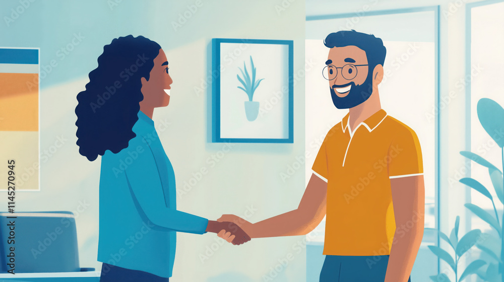 Fototapeta premium Successful Job Interview: Applicant and HR Representative Shaking Hands