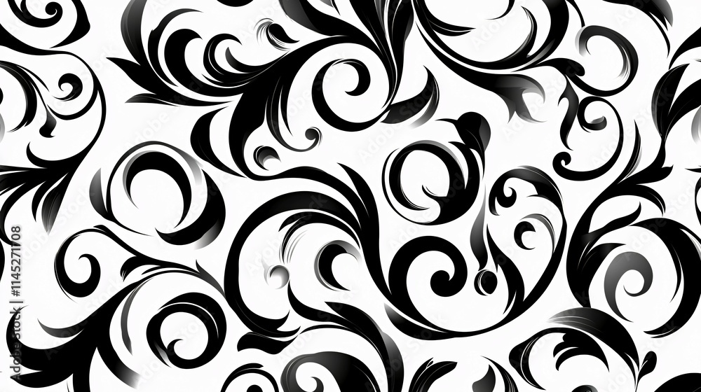 Abstract Black And White Floral Swirl Design Abstract Black And White Floral Swirl Design