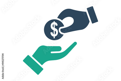 Charity icon. solid icon style. hand giving money. icon related to donation and charity. donation elements vector illustration