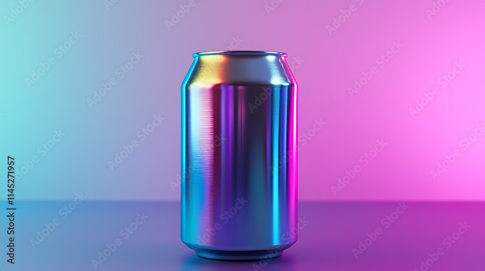 Iridescent aluminum can on vibrant background. Iridescent aluminum can on vibrant background.